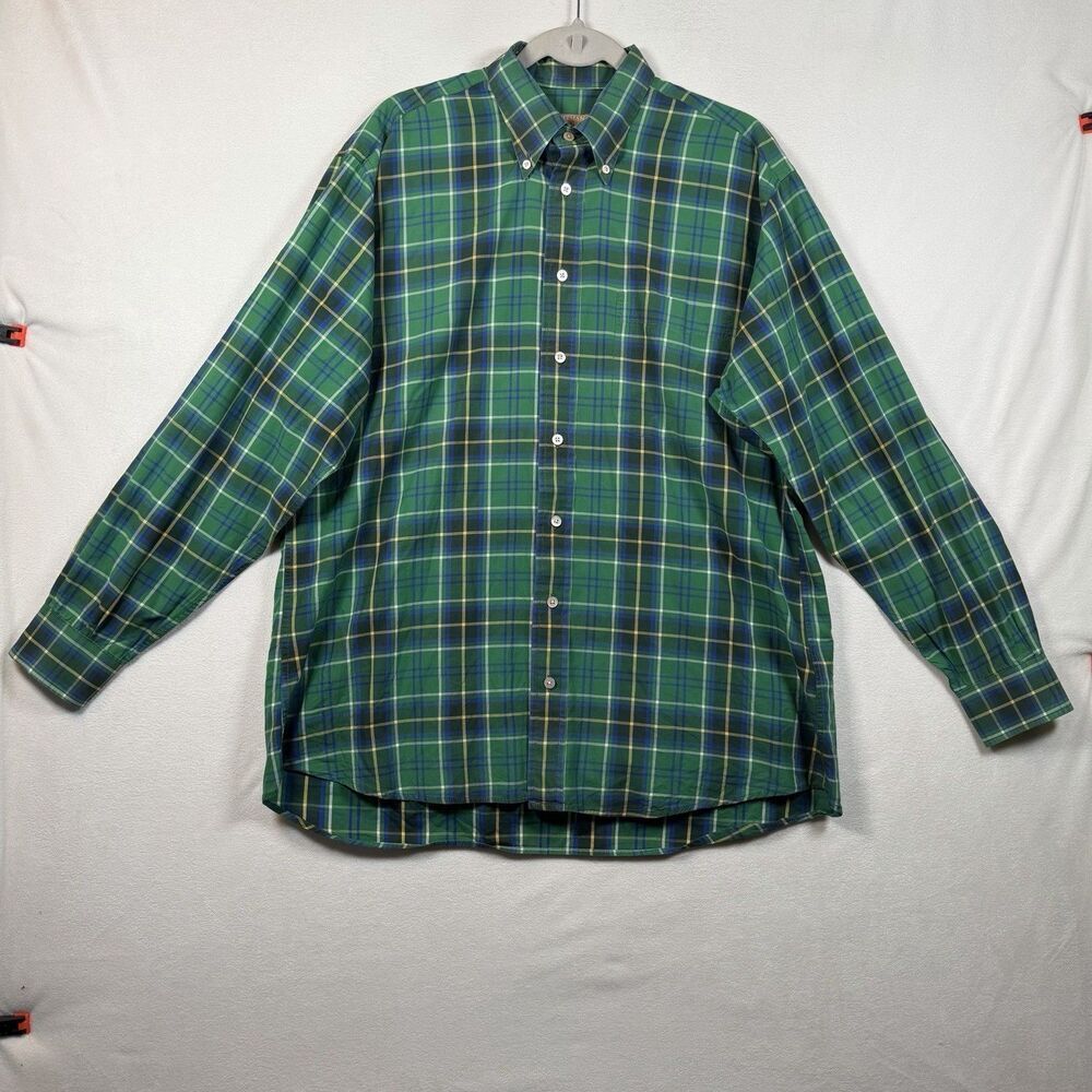 Gitman Gold Green Plaid Button Down Shirt USA Made 100% Cotton Men’s Large
